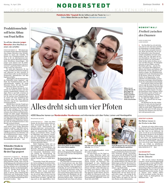 Bericht in der Regional Ausgabe "Norderstedt" vom Hamburger Abendblatt am 14.04.14 - und wir sind mit einem Foto dabei :-)